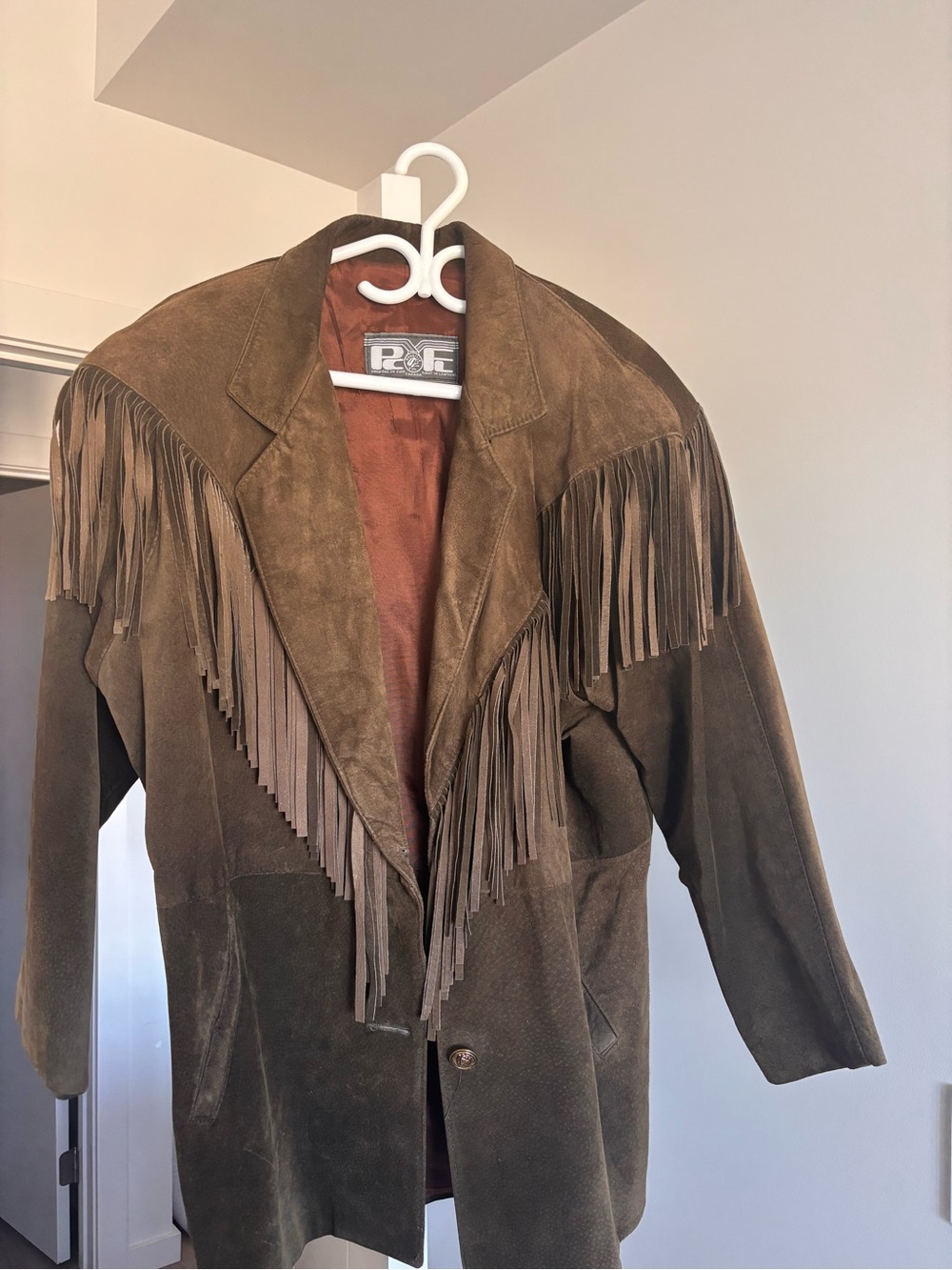 Leather Suede Fringe Jacket in olive green
